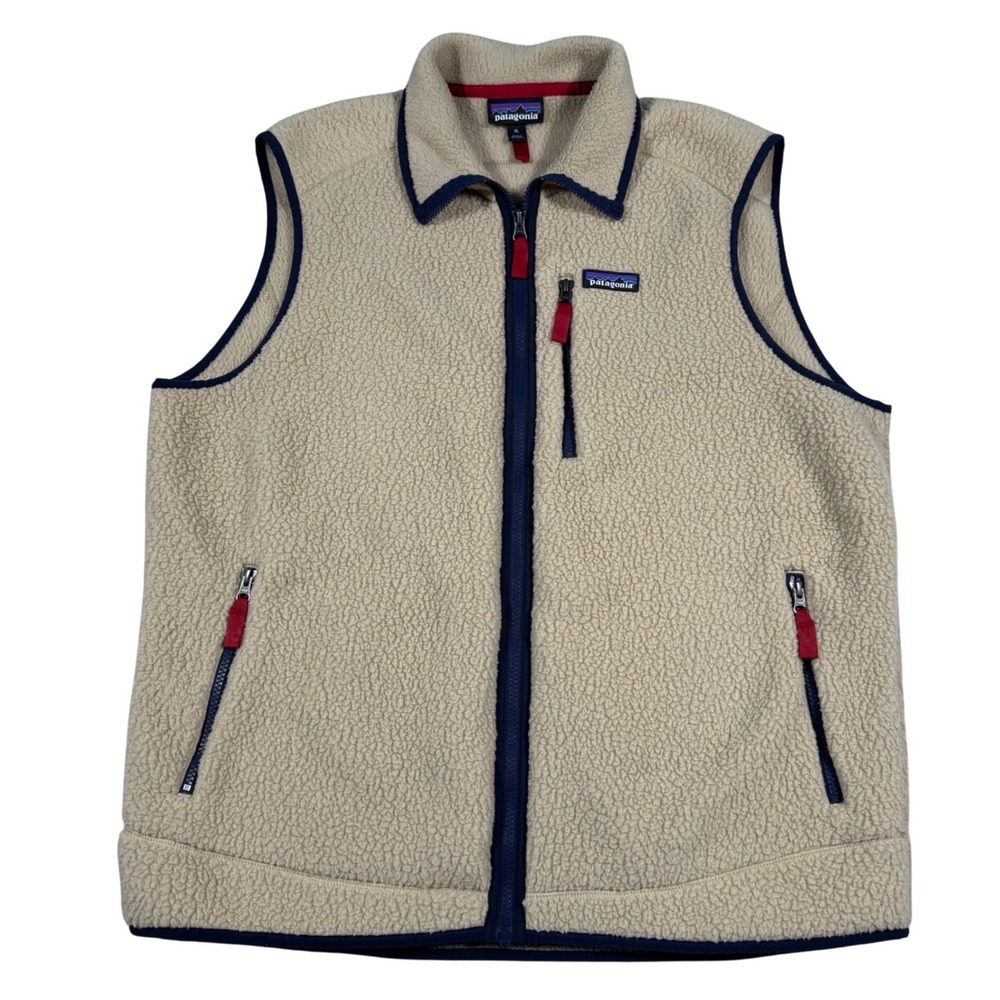 Patagonia Retro Pile Fleece Vest Mens XL Khaki Beige Full Zip Gorpcore Outdoor